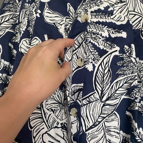 Zara Navy and White Floral Midi Skirt Pockets Cotton Size M - Picture 4 of 7